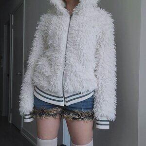 Aeropostale Y2k Vintage White Fur Zip Hoodie